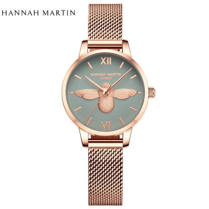 Hannah Martin 2023 New Women Luxury Watch Rose Gold 31mm Classic Casual Girl Dress Watch Bracelet Set 3D Engraved Bee Dial Clock