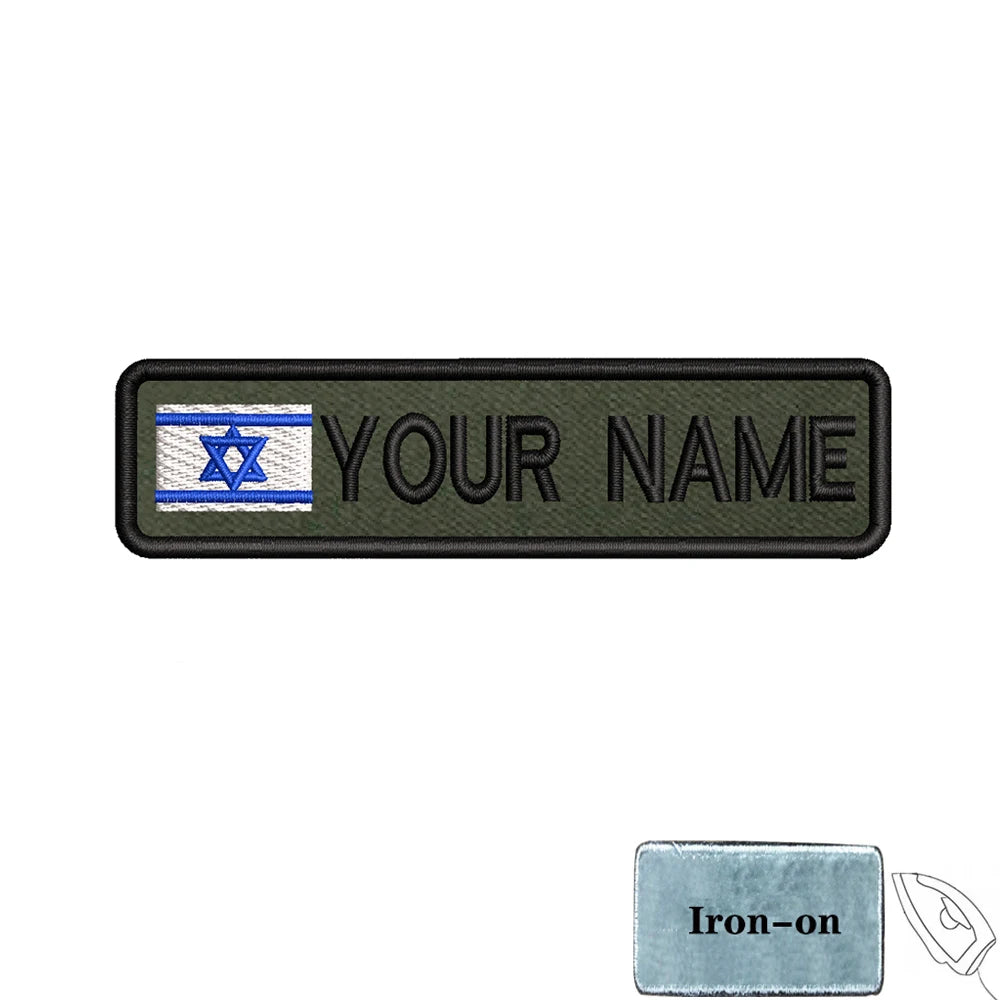 1PC 10cmX2.5cm Custom Name Flag Patch Badge Iron On Hook Loop Army green Netherlands Germany Russia France Belgium Italy Spain