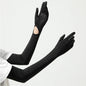 56.5CM Women Summer Ice Silk Sunscreen UV Protection Long Clamshell Gloves Elasticity Antiskid Quick Drying UPF 50+ Adjustable