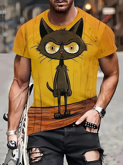 Men T-shirt Outdoor Street Cute Short-sleeved Boy Clothing Summer Top Fun Animal Cat 3D Printed Sports Quick-drying Breathable