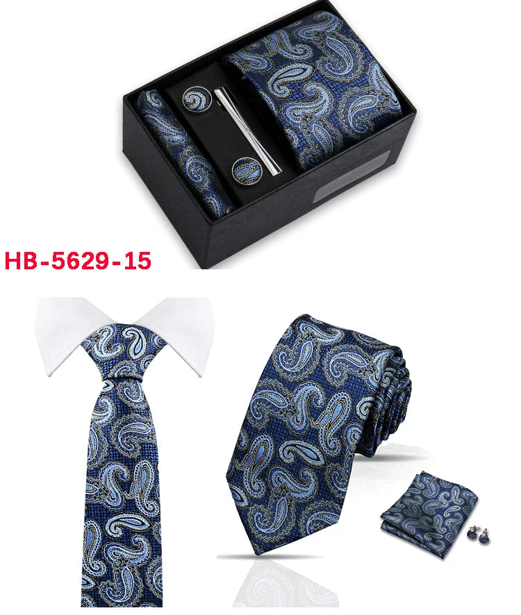 Classic Mens Tie Set Paisley Hanky Cufflinks In Gift Box Jacquard Woven Neckties Set For Men Formal Wedding Fashion Accessories