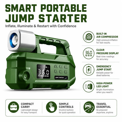 2-in-1 Car Jump Starter with Air Pump Portable Battery Booster Digital Tire Inflator for Car Truck Motorcycle