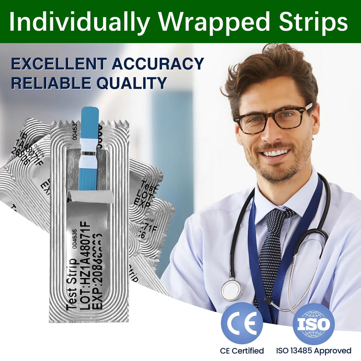 Blood Glucose Meter With Individually Wrapped Glucose Test Strip Glucometer Kit Blood Sugar Monitor for Diabetes Fast Result