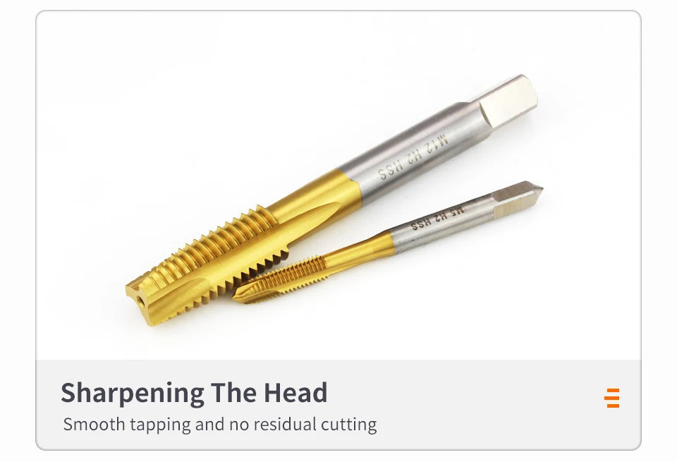 HSS Titanium Coating Screw Tap Drill Bit M2 M2.5 M3 M3.5 M4 M5 M6 M8 M10 M12 Metric Straight Flute Thread Tap Hand Tools