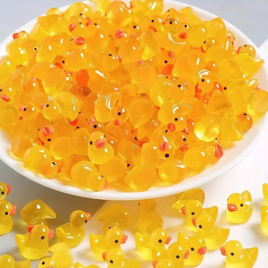100/200 Pcs Luminous Mini Duck Tiny Resin Duck Little Duck Figurines Bulk for Dollhouse Ornament Micro Garden DIY Crafts Decor