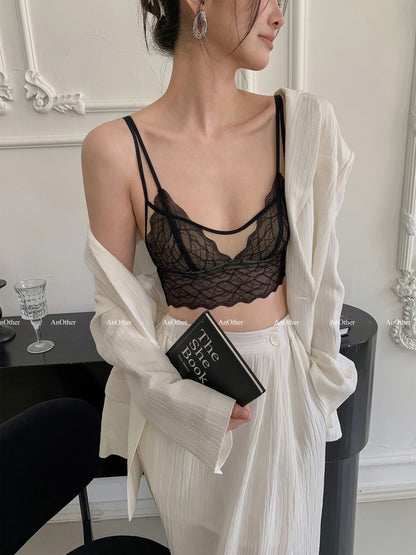 Sexy Lace Bralette No Underwire | French Triangle Cup Bra | Summer Thin Breathable for Women | Slimming Strappy Back Lingerie