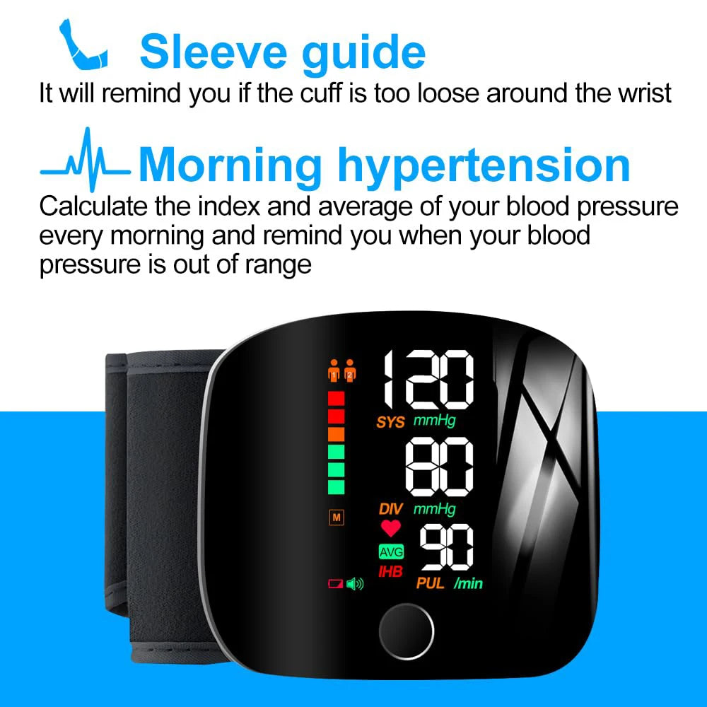 Blood Pressure Monitor Automatic Wrist Machine Large Backlit Display Adjustable Cuff Blood Pressure Detector Voice Broadcast