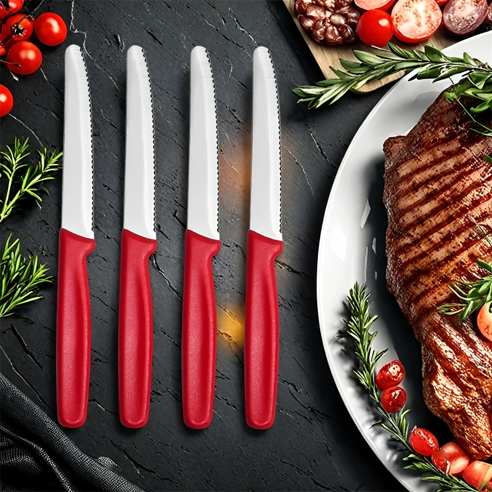 1/2/4/6/8PCS,Serrated Steak knife Round Tip Fruit Vegetable Paring Baking Toast Serrated Bread Knives Kitchen Stuff Baking Tools