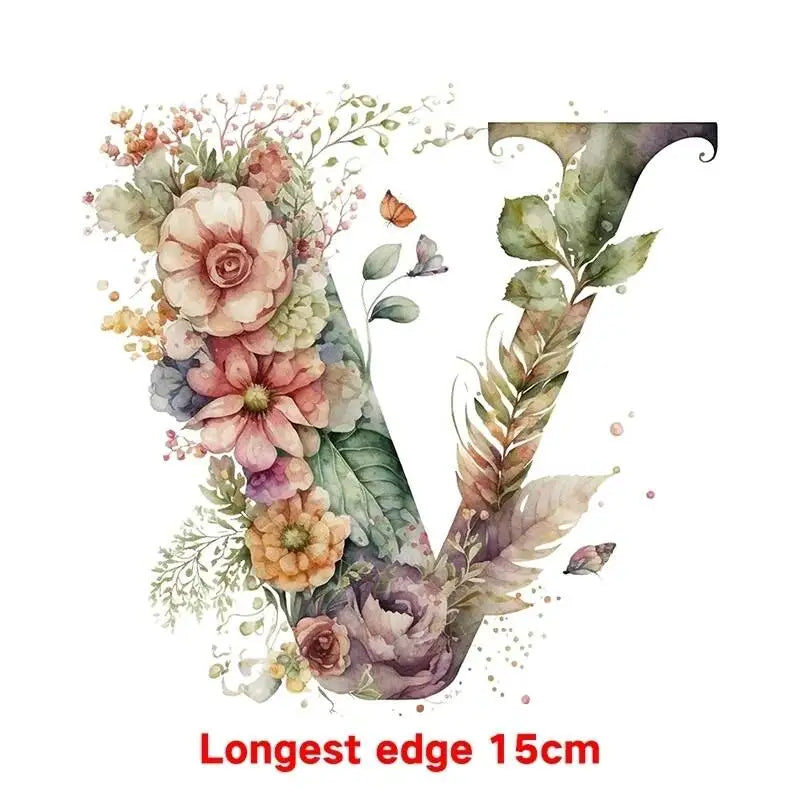 15cm Cartoon Flower Alphabet Heat Transfer Heat Press Printed Accessories PatchDIY children's clothing decoration sticker