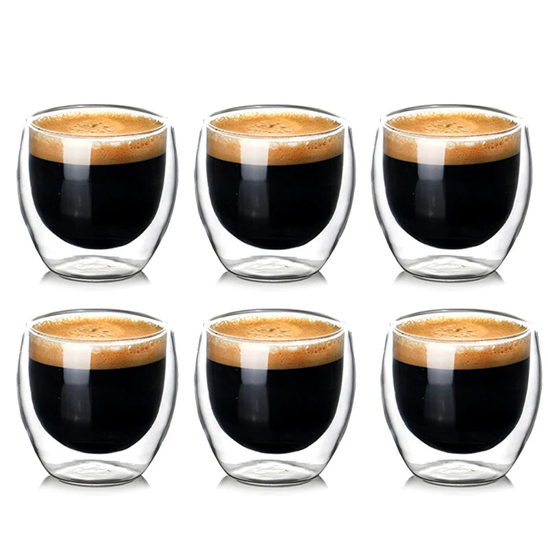 2-6PCS 80ml Double-layer Insulated Glass Cup High Borosilicate Glass Coffee Milk Mug Tea Cup Restaurant Household Drinkware Gift