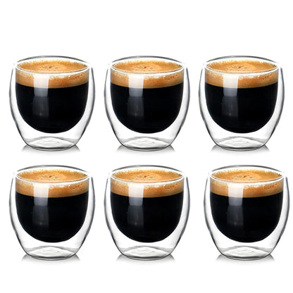 2-6PCS 80ml Double-layer Insulated Glass Cup High Borosilicate Glass Coffee Milk Mug Tea Cup Restaurant Household Drinkware Gift