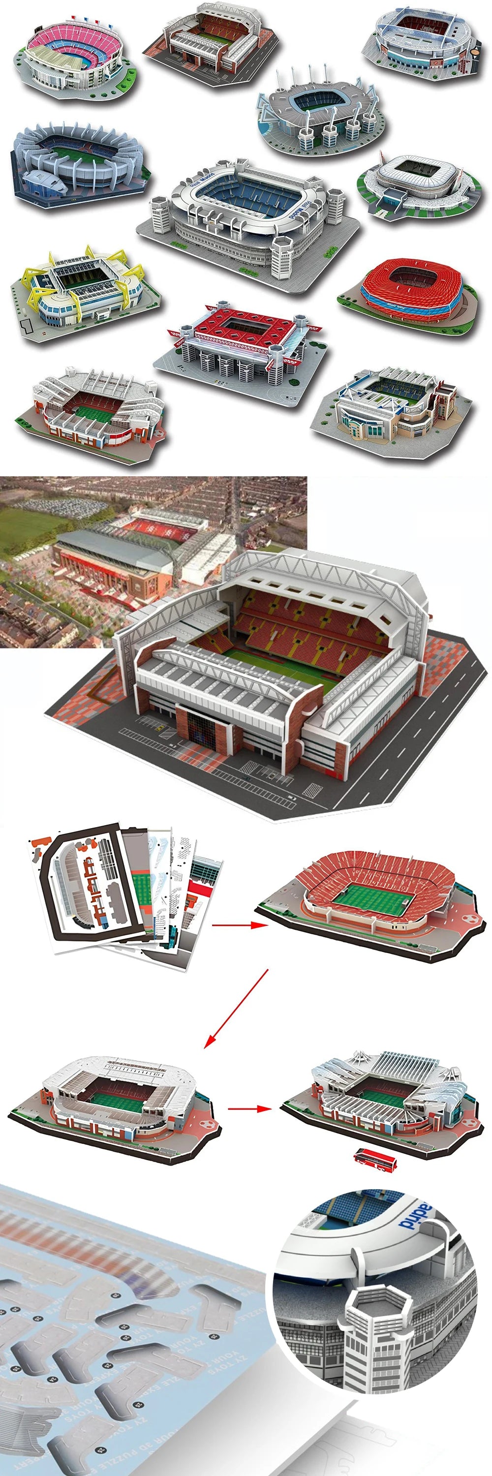 1Set Football Field Paper Puzzle Famous Stadiums Mini 3D Model Puzzle Home Decoration Assembly Football Fan Gifts Boys Girls ZYF