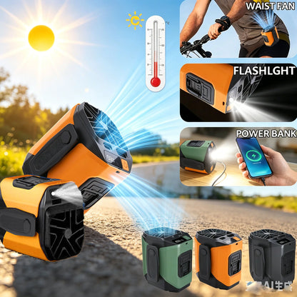 Portable Waist Fan Clip On, MAX 7H Work Time, Rechargeable Wearable Shirt Fan with Light,with Power Bank Function,16000RPM Powerful 5 Speed Belt Fans Personal Fans for Outdoor Jobsite Camping Travel