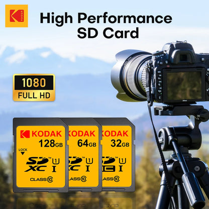 KODAK C10 SD Card C10 High Speed Flash Cards 32GB 64GB 128GB SDXC SDHC Class 10 Memory Card For DSLR Camera