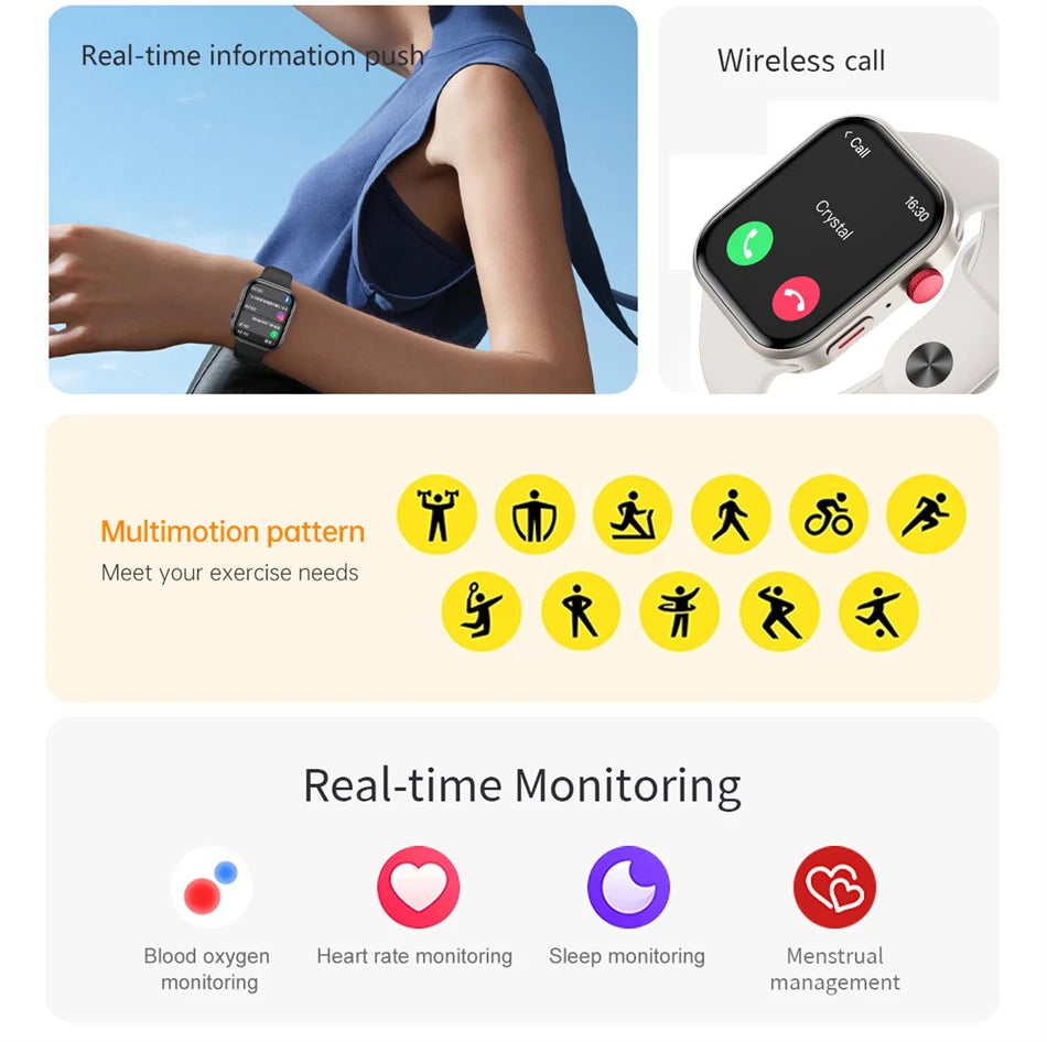 LIGE New 2.01-inch Smart Watch Men Women Heart Rate Health Monitor HD Bluetooth Call Waterproof Sport Smartwatch for Android iOS