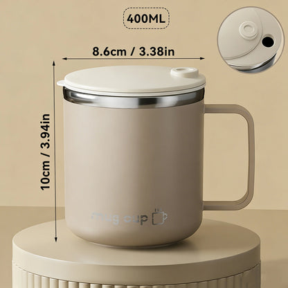 Double Wall Insulated Coffee Cup Outdoor 304 Stainless Steel Coffee Mug With Handle&Sliding Lid 400ML Sealed Thermal Water Cup