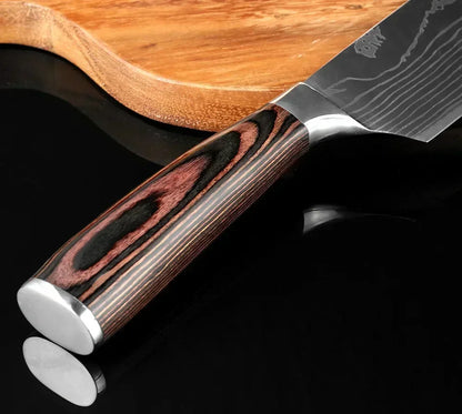 Damascus Chef's Knife Kitchen Knives Set Professional Boning Knife Meat Cleaver Utility Knife Japanese Santoku Knife with Cover