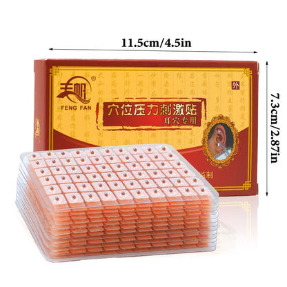600 Patches Ear Care Red Bianstone Ear Acupuncture Massage Therapy Needle Patch Seeds Sticker Auricular Auriculotherapy Kit
