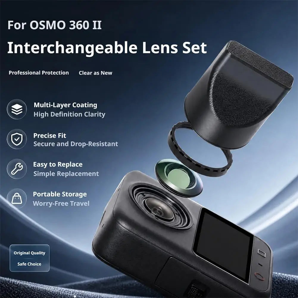 Replacement Kit for DJI Osmo 360 Accessories, Optical Glass with Aluminum Alloy Ring + Assembly & Disassembly Tool, Camera Lens