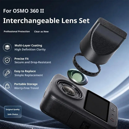 Replacement Kit for DJI Osmo 360 Accessories, Optical Glass with Aluminum Alloy Ring + Assembly & Disassembly Tool, Camera Lens