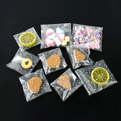 100pcs Plastic Transparent Cellophane Bags Polka Dot Candy Cookie Gift Bag Self Adhesive Candy Bags for Wedding Birthday Party