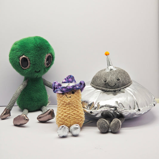 2026 Latest JC UFO Alien Space Peanut Plush Toy with Tag, Soft UFO Plush, Cartoon Alien Doll, Birthday Gift, Home Decor