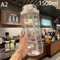 1.5/2Liter Sport Straw Water Bottle With Time Scale Plastic Summer Cold Juice Water Cup Large Capacity Portable Travel Bottles
