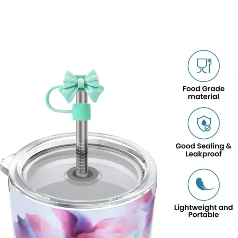 New Cute Bow Straw Cap Covers Silicone Straw Toppers Cap For Stanley Cups Accessories Straw Dust Cap For 10mm Diameter Straws