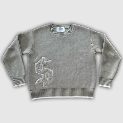 Round Neck Knitted Loose Pullover Oversized Men Full Sleeve Sweater Gothic Embroidery Daily Street Commute Y2k Outfits