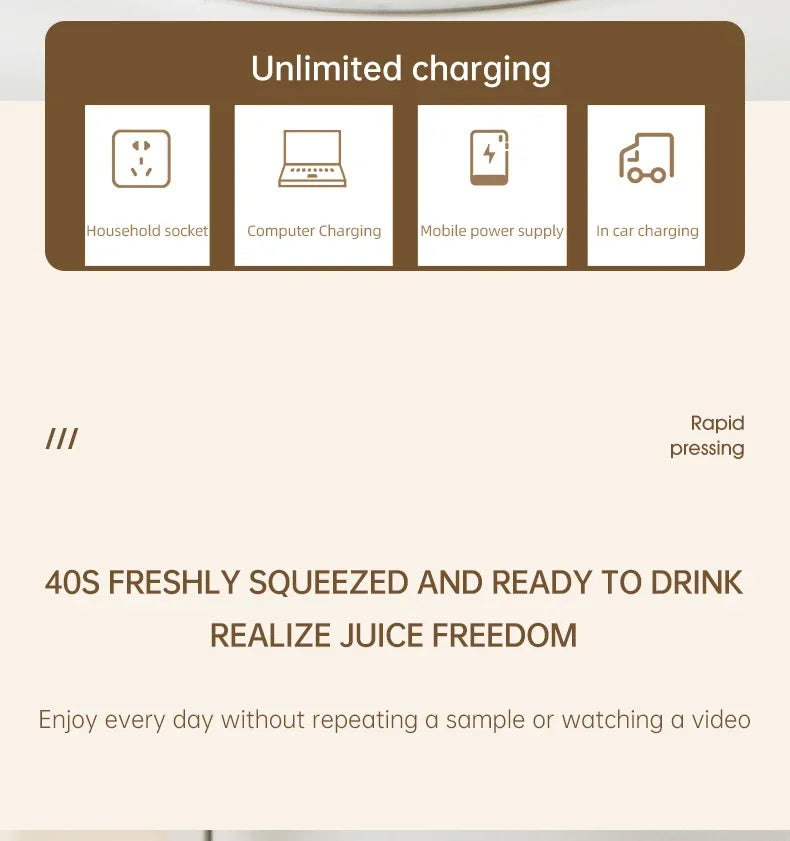 Portable Electric Juicer Cup 350mL for Smoothies Shaved Ice Juices12 Blade Stainless Steel Blender with Wireless Charging