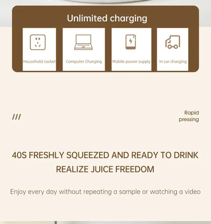 Portable Electric Juicer Cup 350mL for Smoothies Shaved Ice Juices12 Blade Stainless Steel Blender with Wireless Charging