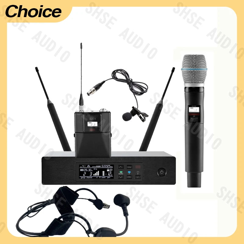 Qlxd B87A WH30 Head-Mounted Lavalier Professional Wireless Microphone Set, UHF Long-Distance Reception, Clear Sound Quality