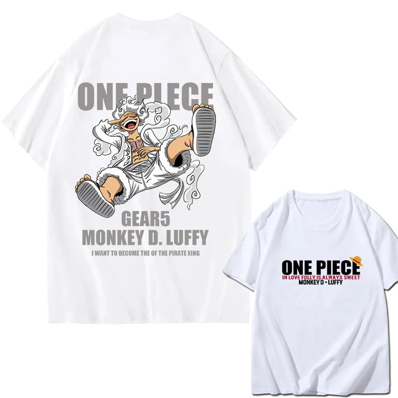 2026 New ONE PIECE Zoro Luffy Gear 5 Printed Short-sleeved Cotton T-shirt Summer Tide Pure Cotton Unisex Clothing