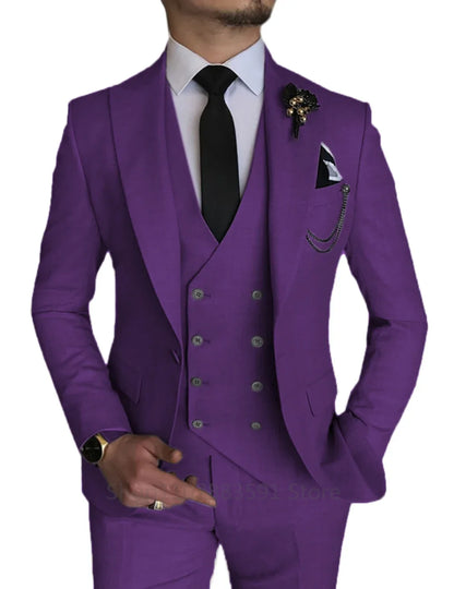 3 Piece Men's Wedding Dress Suits Slim Fit Lapel Tuxedos Party Leisure Formal Male Suit For Groomsman Suit (Blazer+Vest+Pants)