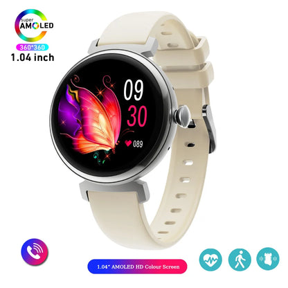 Bluetooth Call Smart Watch Screen Always Display 1.04 inch AMOLED Screen Fashion Ladies Smartwatch Metal Body Small Screen Watch