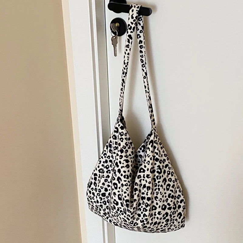 Female Leopard Print Messenger Bag Modern Shoulder Canvas Bag Student Diagonal Large Capacity Straddle Bag