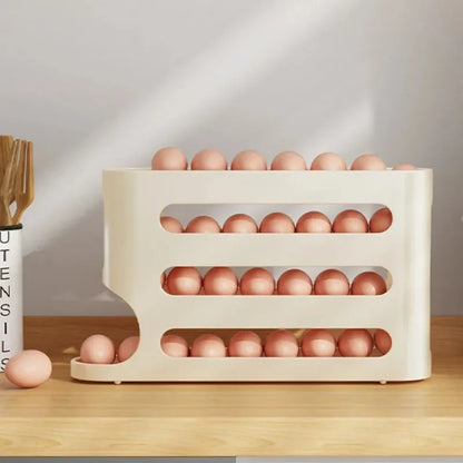4 Layers Automatic Egg Holder Rack - Kitchen Fridge Egg Storage Organizer Dispenser Plastic Refrigerator Container