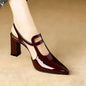 Women Pumps Pointed Toe Block High Heels Slingback Mary Janes Cutout Ankle Strap Elegant Office Career Dress Shoes