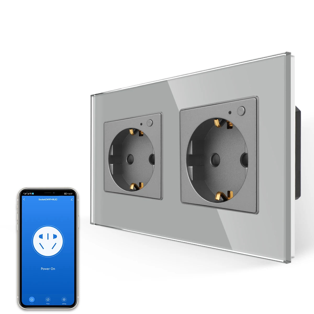 Bingoelec Grey Smart Light Switch and WiFi Wall Socket with Crystal Glass Panel Switches with Sockets Home Improvement
