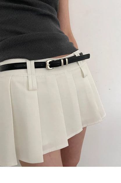 Woman's Fashionable Belts Black Simple Thin PU Belts Trousers Skirt Versatile Belts Student's Casual Belt