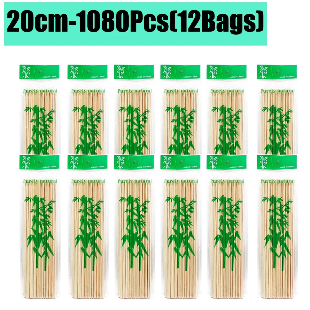 90-1350Pcs Bamboo Wooden BBQ Skewers Sticks Disposable 15/20/25/30cm for Grilling, Fruit, Kabob,BBQ, Barbecue, Camping, Outdoor