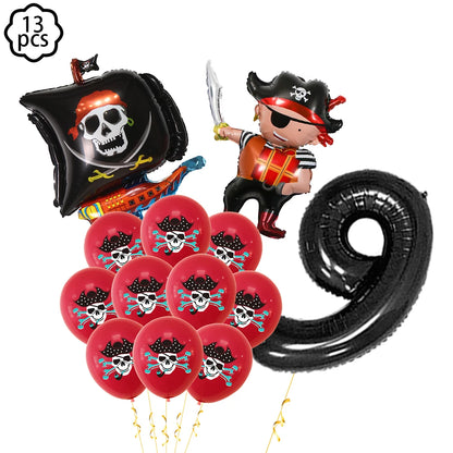 Pirate party napkins plates cups Tablecloths Banner Pirate skull balloon kids Caribbean Pirate themed birthday party decoration