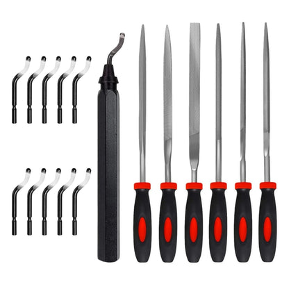 Deburring Tool Kit with 6Pcs Needle Files 6-1/2" Chamfer Tool for Resin Metal Plastic Tube Hole 3D Art with Extra 10 HSS Blades