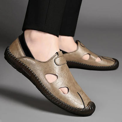 Men's Comfortable Soft-Soled Slip-On Sandals Breathable Hollow-Out Anti-Slip Wear-Resistant Business Casual Loafers-8222