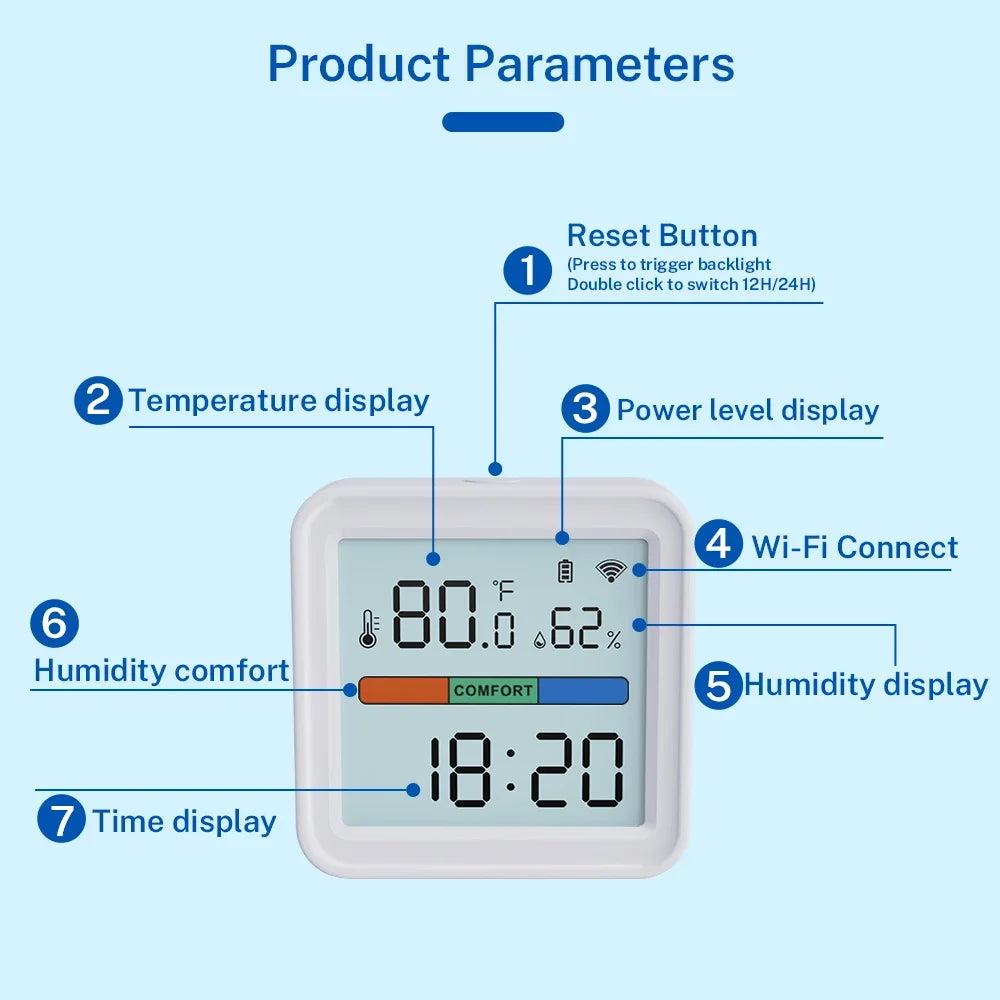 Tuya WiFi Temperature Humidity Sensor for Smart Home with LCD Screen Backlight Hygrometer Thermometer Support Alexa Google Home