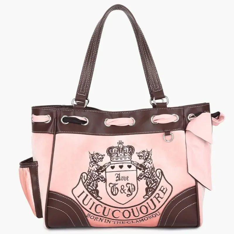 Y2K Ladies Large-Capacity Tote Bag Women Embroidery Velvet Vintage Retro Chic Handbags Girl Shopping Shoulder Bag Women's Purses