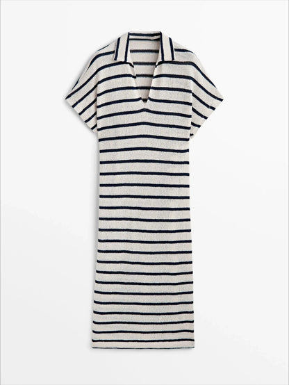 Ethereal Traf Md 2026 YAZHIMEI autumn new style of Women's casual fashion Cotton blend striped POLO neck long dress