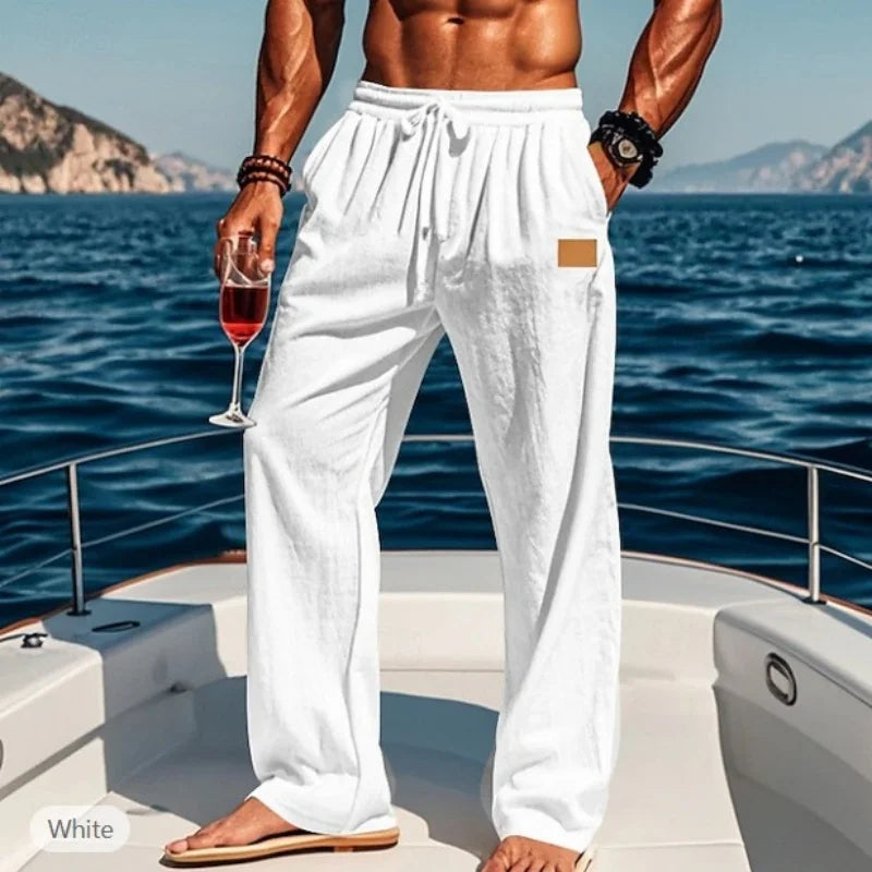 2024 Spring/Summer New Men's Cotton Pants Summer Fashion Casual Solid Color Loose Plus Size S-5XL Jogger Trousers