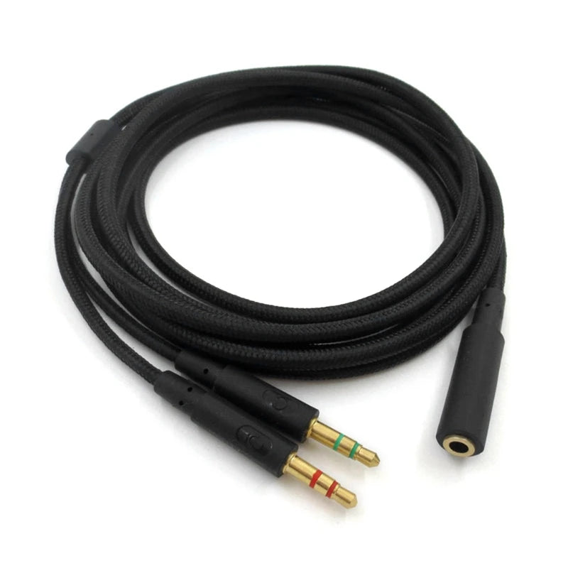 3.5mm Universal 2 in 1 Gaming Headset Audio Extend Cable For Kingston HyperX Cloud II/Alpha-/Cloud Flight/Core Headphone