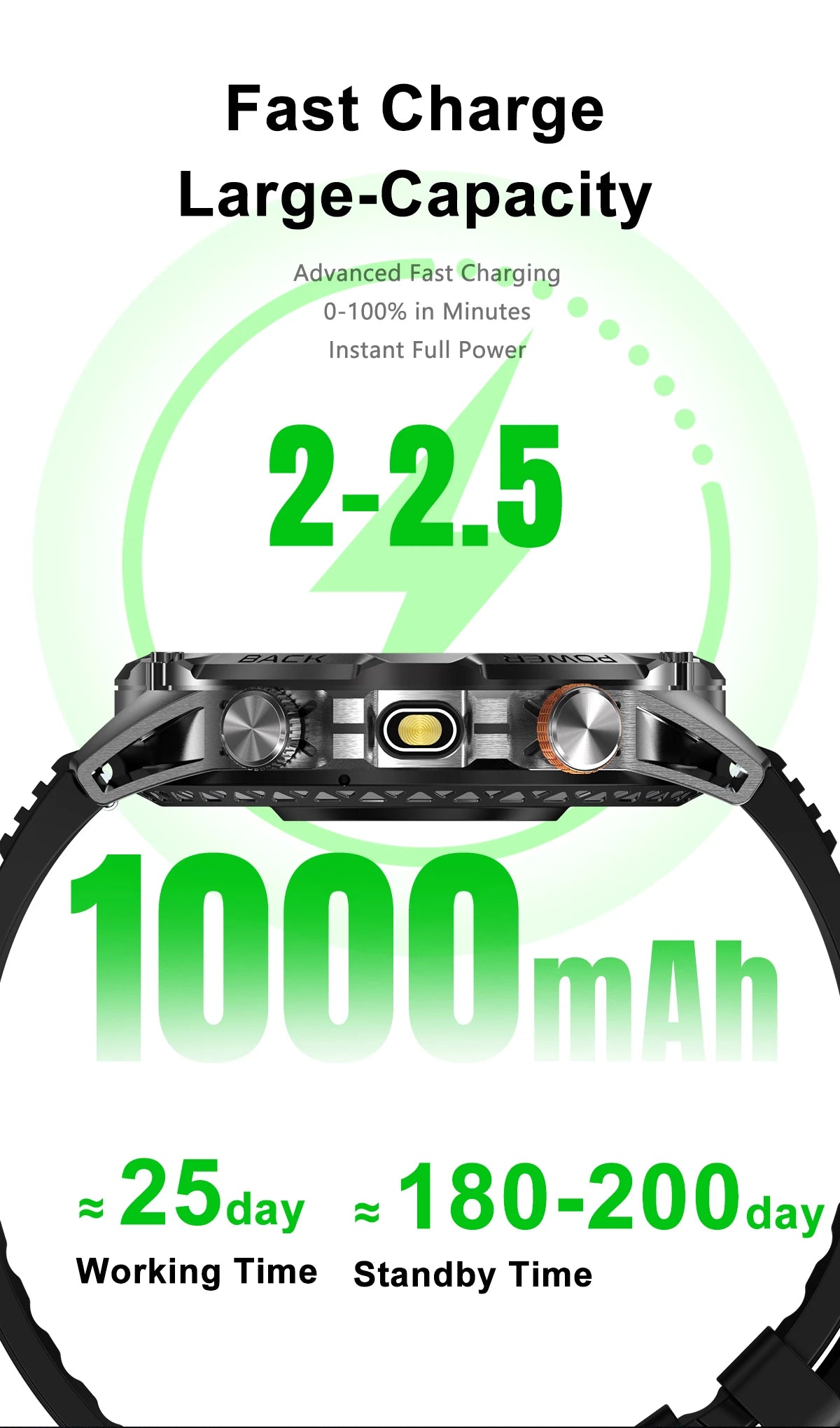 LIGE Nowy wojskowy do T-Rex 3 Ultra Smart Watch Bateria 1000 mAh Wodoodporny IP68 Kompas Latarka Sportowy monitor Smartwatch Mężczyźni
